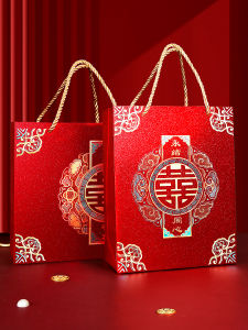 Large Red Wedding Gift Bag Luxury Handbag Chinese Style Court Decor Elements Card Paper Material Wedding Celebration Supplies