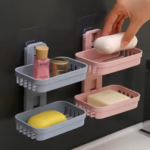 Double Layer Plastic Bathroom Shower Soap Box Drainage Storage Rack Soap Rack