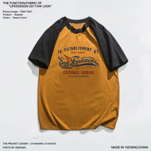 Amekaji Heavy Weight Cotton Military Parka Distressed Vintage Washed T-shirt American Retro Letter Short Sleeve Japanese Fashion