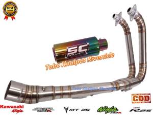knalpot racing sc project cr-t rainbow ninja 250fi ninja karbu ninja fi ninja z250 cbr 250rr r25 mt25 header/leheran kolong full cacing