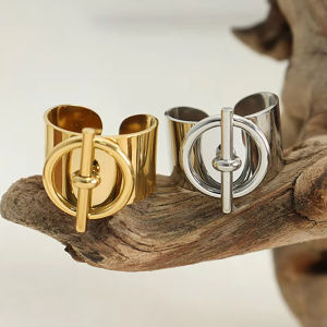 Nhẫn Dây Xích Hình Học OT Dành Cho Nữ Chất Liệu Thép Không Gỉ Bản Rộng Có Thể Điều Chỉnh Phong Cách Hip Hop Trang Sức Dự Tiệc Quà Tặng Cho Các Cô Gái