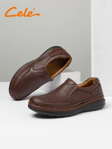 Casual Leather Shoes Mens Slip-On Business Shoes Cele Strategy Leisure Fashion Single Shoes round Toe Low Heel Rubber Foam