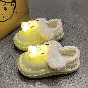 Dép Cotton Sáng Đèn LED Dày Dặn Ấm Áp Chống Trượt Có Thể Tháo Rời Cho Mùa Thu Đông Hoạt Hình Hoạt Hình Nhỏ