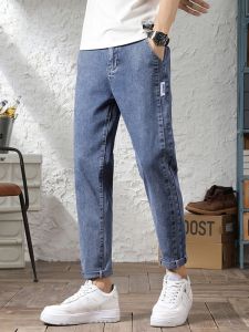 ROMON | Loose Fit Summer Thin Denim Jeans For Men Casual Straight Leg Elastic Wear Resistant Washed Workwear Long Trousers Harajuku Style