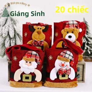 Túi Tote Giáng Sinh Nhiều Mẫu 1-20 Chiếc Thiết Kế Người Tuyết Gấu Kẹo Túi Đựng Quà Cho Trẻ Em Trang Trí Ngày Lễ