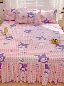 Princess Style Bed Skirt Anti-Slip Thickened Flocking Lace Home Use Double Bed Korean Style Bed Cover Single Piece
