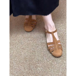 Retro Style Roman Tie Sandals Womens Flat Bottom Clog Shoes Leather Woven Outerwear Summer Slip-On Fashionable Breathable