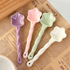 Ceramic Star-shaped Spoon High-quality Appearance Cute Heart-shaped Scoop Cream-colored Adorable Long-handled Spoon Mixing Scoop