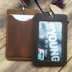 Handmade Leather Lanyard Card Holder Transparent Hollow out Multi-Slot Design for Lunch Card And Bus Pass Vintage Style Soft Leather