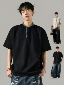 SZON | Summer Retro Chic and Intellectual Sensibility Henley T-Shirt