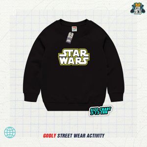 SWEATER ANAK LAKI LAKI DAN PEREMPUAN MOTIF KARAKTER STARWARS WARNA HITAM LENGAN PANJANG USIA 1-12 TAHUN
