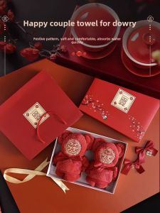 MONLEYTA | Wedding Towels Pure Cotton Non-Shedding Red Bear Gift Box Couple Wedding Souvenir Bridal Registry Monleyta Brand H0618153222