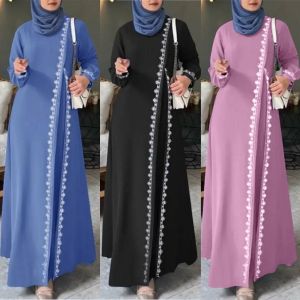 Elegant Muslim Long Modest Dress for Women Ramadan Arabic Femme Dubai Abaya Turkey Moroccan Kaftan Robe Evening Party Gown