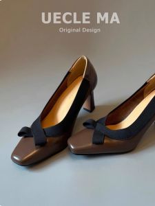 MASHUJIA | Bow Decorated Square Toe Pumps