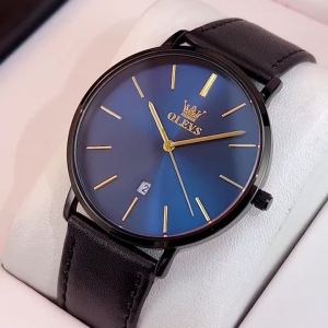 OLEVS Quartz Mens Watch Fashionable Business Waterproof Leather Strap Classic Ultra Thin 6.5mm Date dial Luxury Brand Men Watch