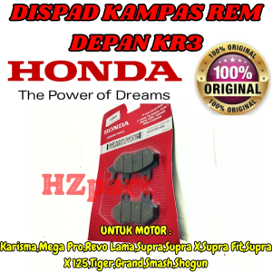 KAMPAS REM DEPAN/DISPAD KODE-KR3 HONDA KARISMA MEGAPRO REVO SUPRA TIGER GRAND SMASH SHOGUN ORI 100%.