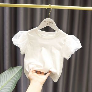 Girls Summer Short Sleeve T-Shirt Fashionable Versatile Bubble Sleeve Top Korean Style New Arrival 2025 Solid Color Commute Wear