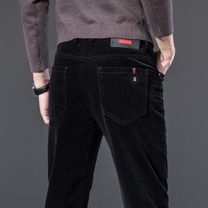 Pure Cotton Corduroy Casual Pants Mens Slim-Fit Straight Corduroy Fleece-Lined Thickened Mens Corduroy Mens Pants for Autumn and Winter