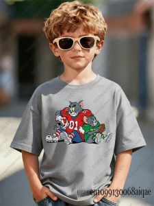 52TOYS | Cartoon Tom&Jerry Print Rugby Shirt For Adult/Kids Summer O-neck Comfortable Cotton Sports T-shirts Parent Child Casual Clothing