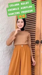 CELANA KULOT CRINKLE HIGHWAIST ADA KANCING DUA BAHAN ADEM