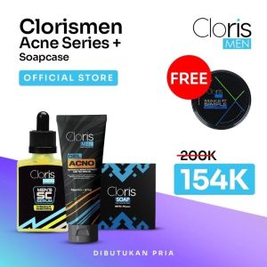 1 Set Lengkap Paket ClorisMen isi 1 Sabun 1 Acno 1 SC Serum dan 1 Soft Case // Wadah Sabun Lebih Praktis dibawa Kemanapun