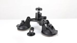 Triple Suction Cup Mount 1/4 Threaded Head 360 Degree Tripod Ball Head Mount & Screw for Insta360 X3/One R/ONE X 2/DJI OSMO ACTION 3/Gopro Hero/RS Tri Cup Camera Mount Car Window Windshield Glass