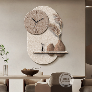 Modern Zen Style Restaurant Decorative Sandstone Clock Wall Art Vertical Dining Room Background Painting High-End Sensation Home Decor