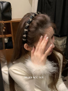 Suzyacc Kr Water Diamond Folded Comb Hairband Womens New 2025 Spring Summer Daily Outdoor Face Washing Hairband