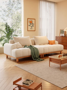 French Wooden Cream Style Puff Marshmallow Sofa Small Living Room Straight Row Modern Simple