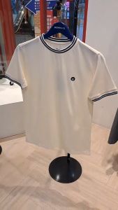 BROWNE & CO. เสื้อยืด คอตตอน สีเบจ คอ แขน ตัดต่อผ้าทอลาย รุ่น TPT010-1-BE