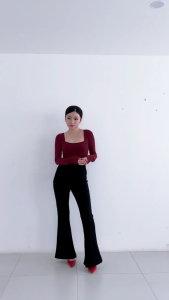 NZINGA Sunmin | Bodysuit Wanita Lengan Panjang Polos - Square Neck Slim Fit Nude | Ukuran S - XXL