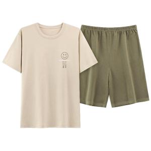 Bộ đồ ngủ MiiOW nam làm bằng cotton dáng rộng tay ngắn in họa tiết hoạt hình thoải mái