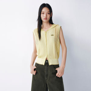 PEACEBIRD | Summer New Yellow Leisure Hooded Knit Vest