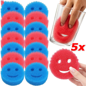5Pcs Multicolor Temperature Sensitive Kitchen Sponge Scrubber / Warm Soft Cold Hard High Density Magic Eraser Sponge / Powerful Grease Removing Dishwashing Pad
