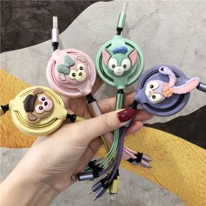 Internet Celebrity Suitable for Huawei Apple Three-in-One Data Cable Female Cute Car One-to-Three Retractable Charger