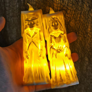 2Pcs Halloween Skeleton LED Candle Light Skull Bride Weird Flameless Lamp Decorative Multifunctional Lighting Supplies Party Decor