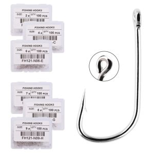 100PCS Stainless steel hook with eyelets elongated suitable for sea fishing comes with a hook and fishing gear box