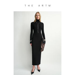 Merino Wool Turtleneck Slim Fit Ribbed Long Dress