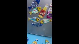 1PC Fish-Shaped Acrylic Fridge Magnet with Blue Eye Pattern And Gold Foil Embossed Texture Dual Purpose Bottle Opener