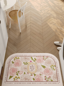 Elegant Floral Leather Entrance Mat American Style Washable Carpet Dustproof Wear-resistant for Home Entrance Foyer