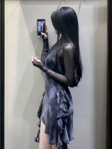 Spring 2025 New Style Short A-Line Dress Deep Grey Asymmetrical Hem Strapless Dress for Petite Women Pure Desire Style