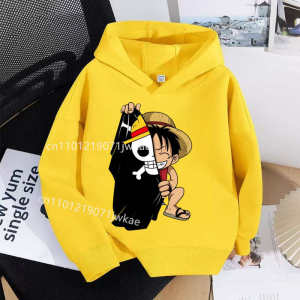 Bandai | One Piece Printed Anime Hoodie Childrens Pure Hoodie Cartoon Loose Clothes Boys and Girls Harajuku Oversized Size Hoodie