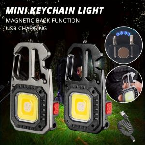 COB Keychain Work Light with Battery Display 8Mode Rechargeable High Lumens Portable LED Light for Camping Hiking Running