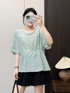 Áo Sơ Mi Nữ Tay Ngắn Mùa Hè Họa Tiết Chấm Bi Cổ Tròn Dáng Chữ a Rộng Rãi Thường Ngày Giảm Tuổi Tác Chất Liệu Polyester
