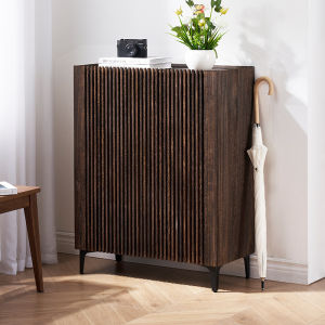 Modern Outdoor Wooden Shoe Cabinet Integrated against Wall Storage Furniture for Small Spaces Home Entrance Double Door