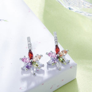 SEQUITO Delicate Women Silver Color Jewelry Pave Setting Marquise Cut Colourful AAA Cubic Zirconia Flower Shape Hoop Small Earrings for Daily Party SE724