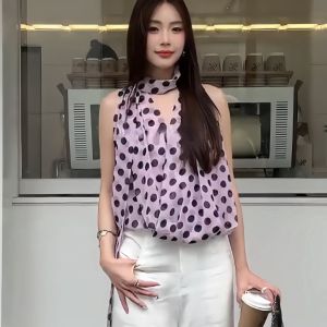 chaqi | Elegant French Polka Dot Sleeveless Blouse