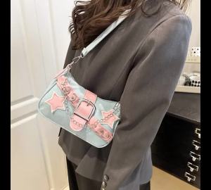 Fashion Y2k Underarm Bag Mini Handbags Star Pattern and Retro Rivet Shoulder Bag Small Square Shape Chain Commuting Armpit Bag