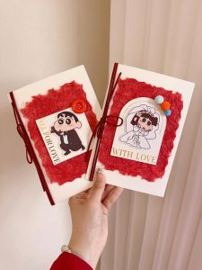 Wedding Vow Cards Cartoon Style Simple Design Wedding Ceremony Invitation Cards New Couples Vow Books Brushstroke XiaoXin