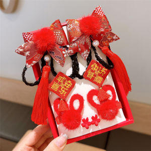 Kẹp Tóc Búp Bê Phong Cách Trung Hoa Cho Bé Gái Phụ Kiện Tóc Trẻ Em Năm Mới Đồ Chơi Trẻ Em Phụ Kiện Tóc Kẹp Tóc Màu Đỏ